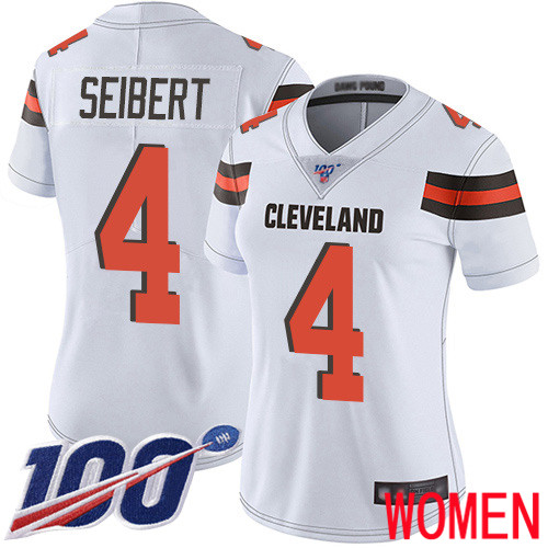 Cleveland Browns Austin Seibert Women White Limited Jersey 4 NFL Football Road 100th Season Vapor Untouchable